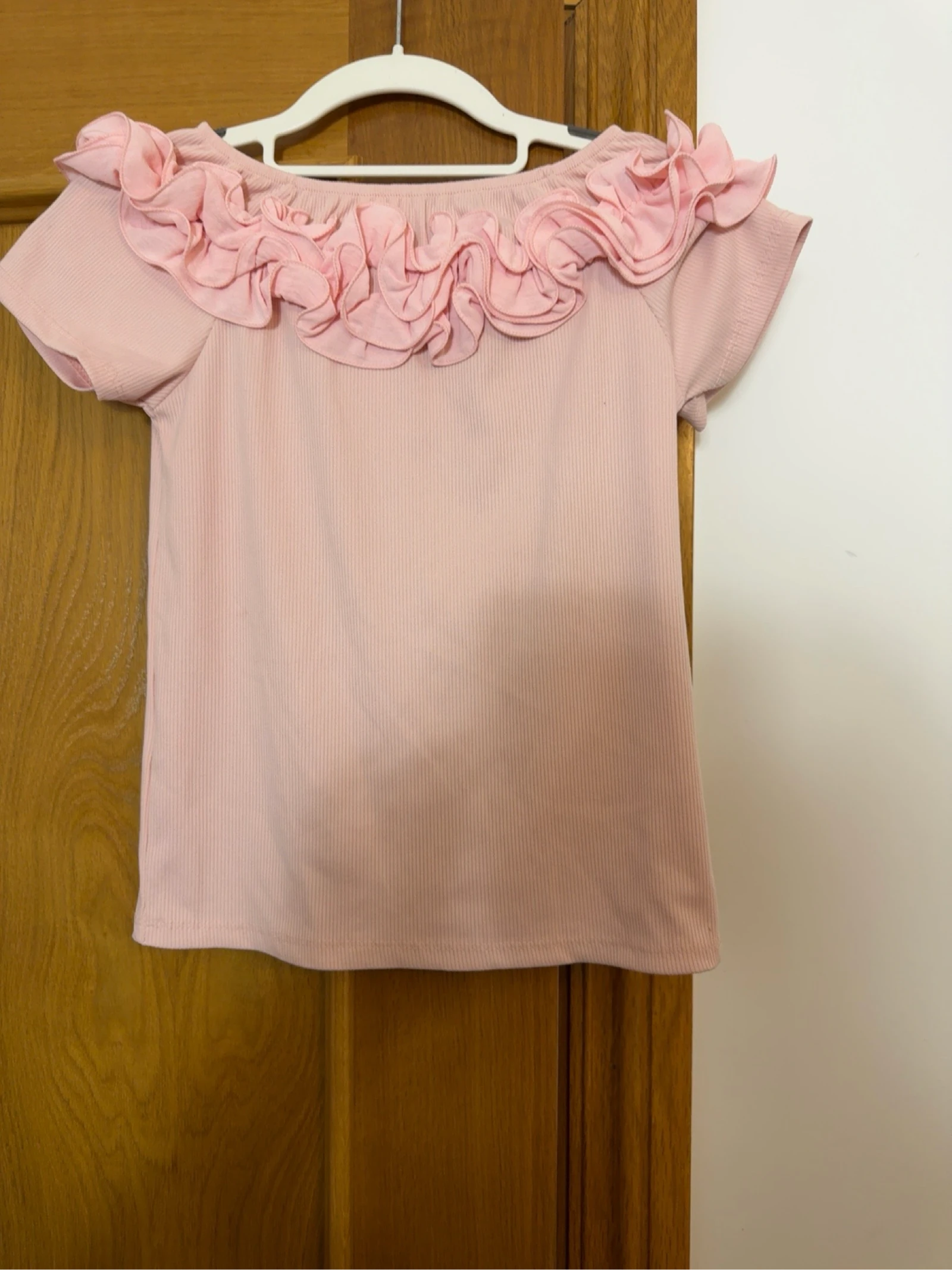 Pink bardot ribbed blouse with ruffle S-M – photo 4